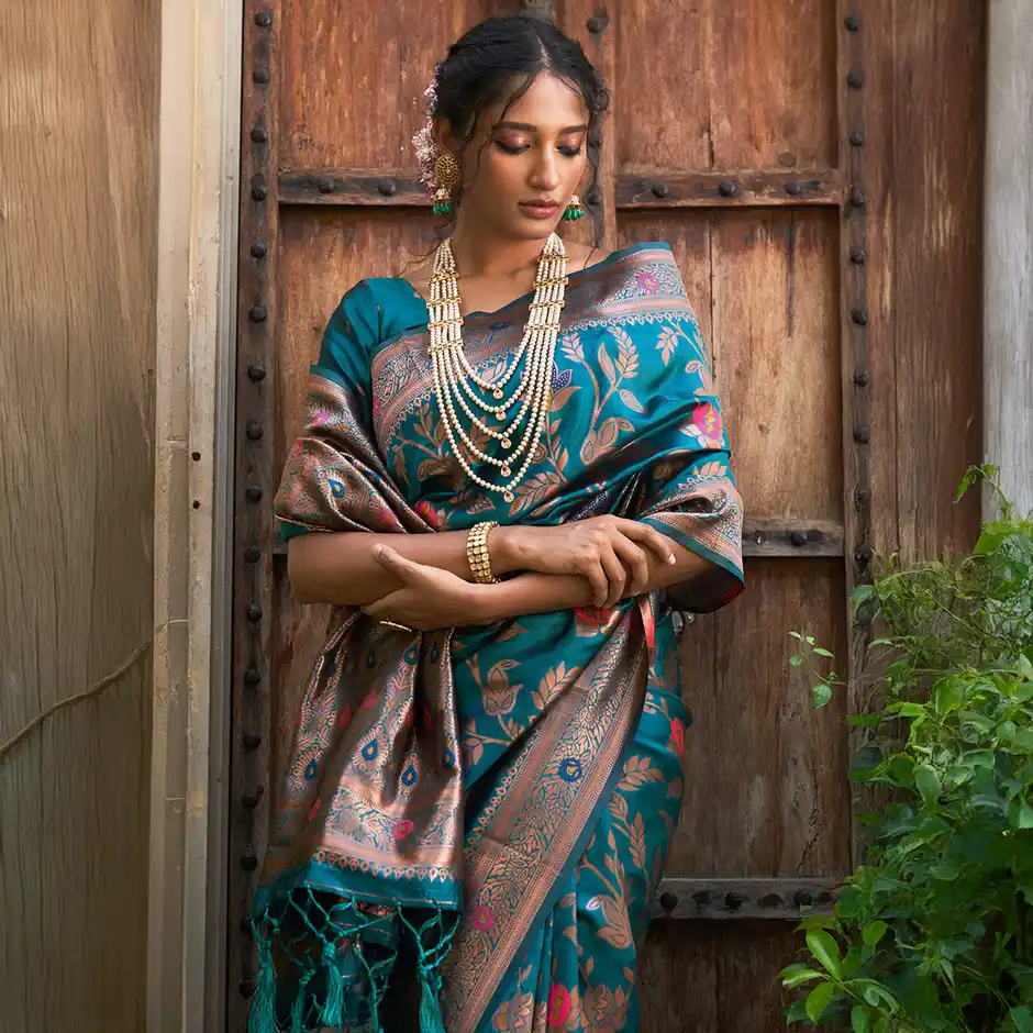 Janasya Women's Banarasi Design Saree with {Unstitched Blouse}