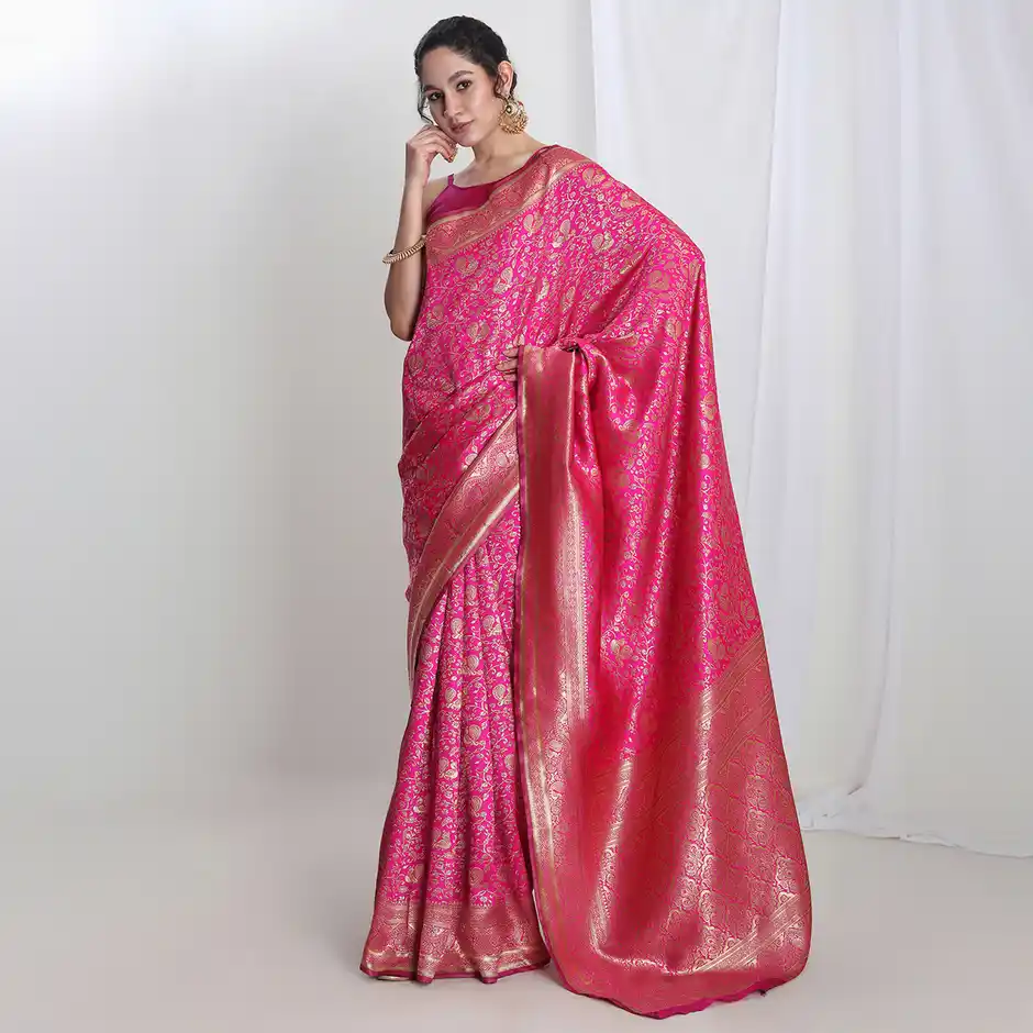 Janasya Women's Silk Blend Saree - Image 3