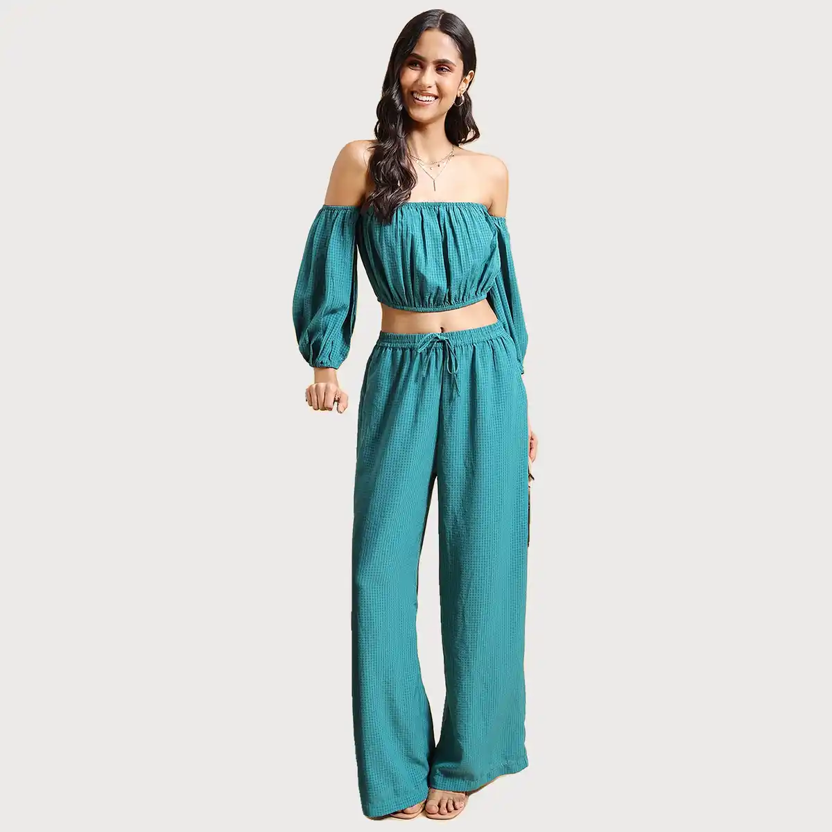 Ketch-Women's Printed Off shoulder Co ord Set
