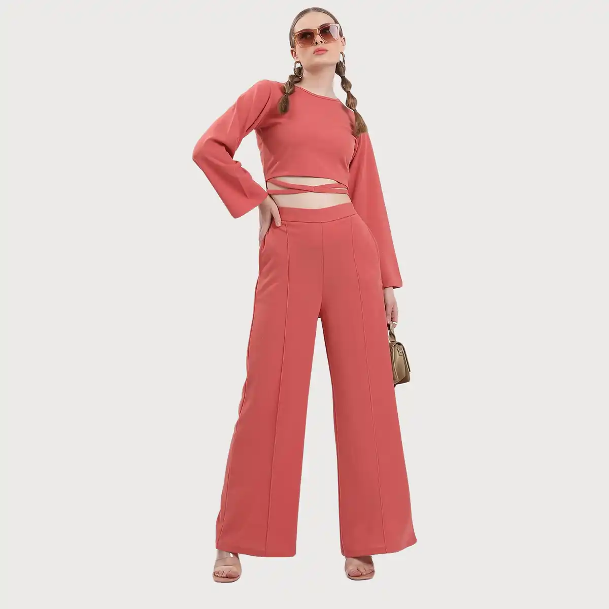 Ketch-Women's Polyester Round Neck Co ord Set