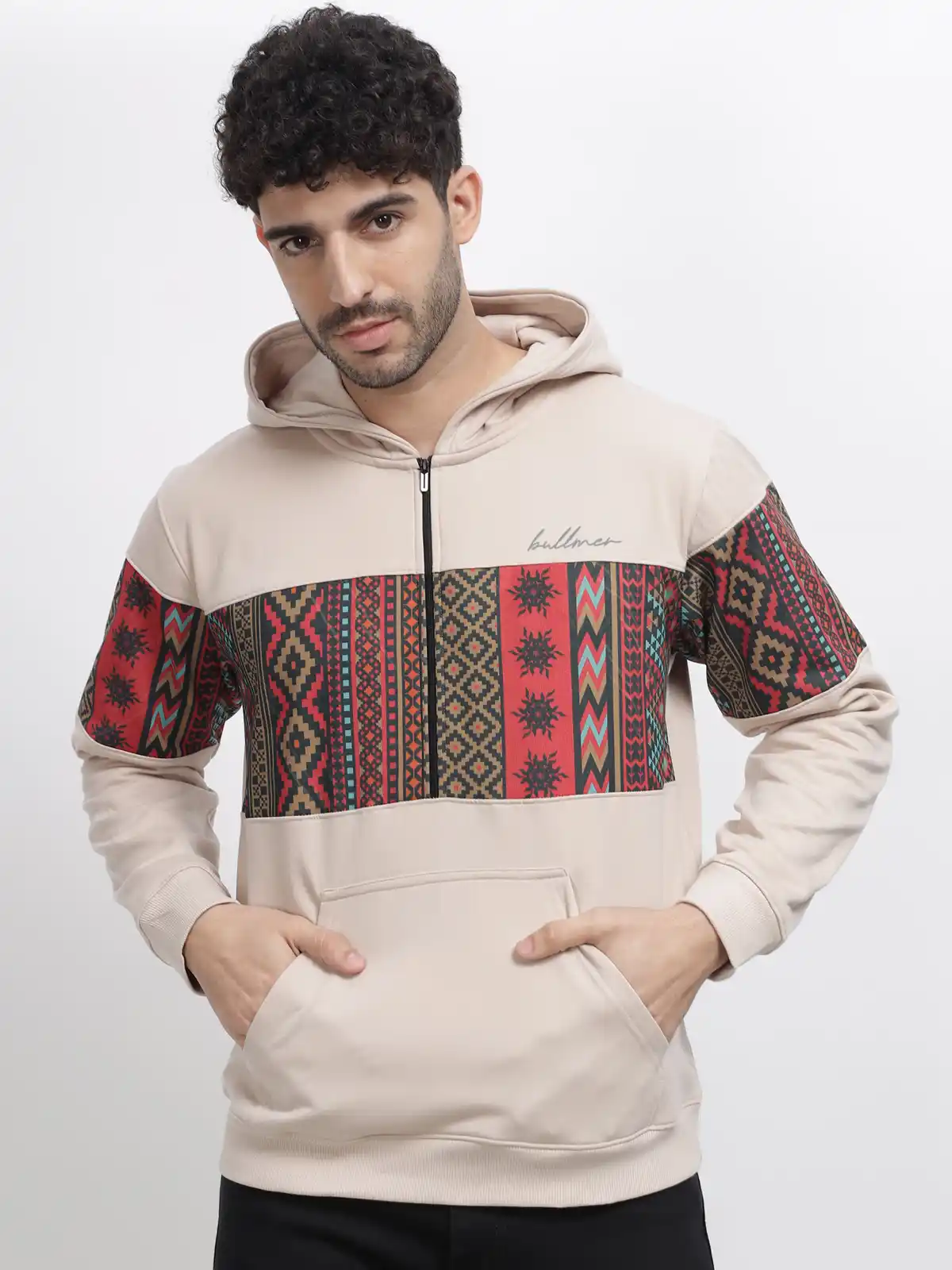 Bullmer-Men's Fleece Regular Fit Colourblocked Casual Trendy Hooded Sweatshirt - Image 5