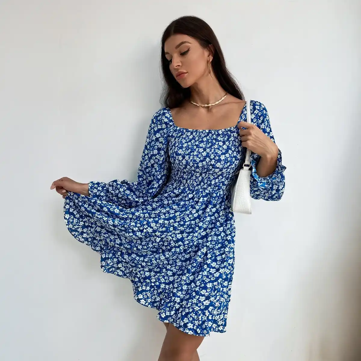 Sheetal Associates-Women's Ditsy Floral Print Dress | Shirred Flounce Sleeve - Image 4