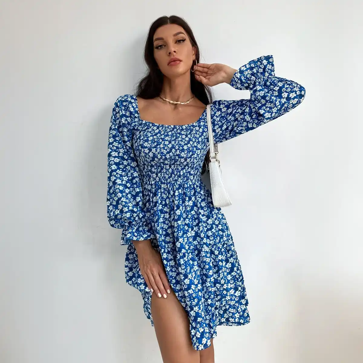 Sheetal Associates-Women's Ditsy Floral Print Dress | Shirred Flounce Sleeve