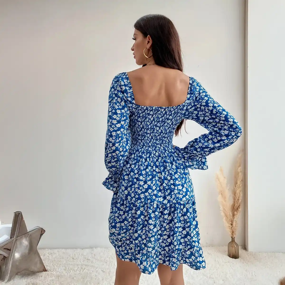 Sheetal Associates-Women's Ditsy Floral Print Dress | Shirred Flounce Sleeve - Image 2