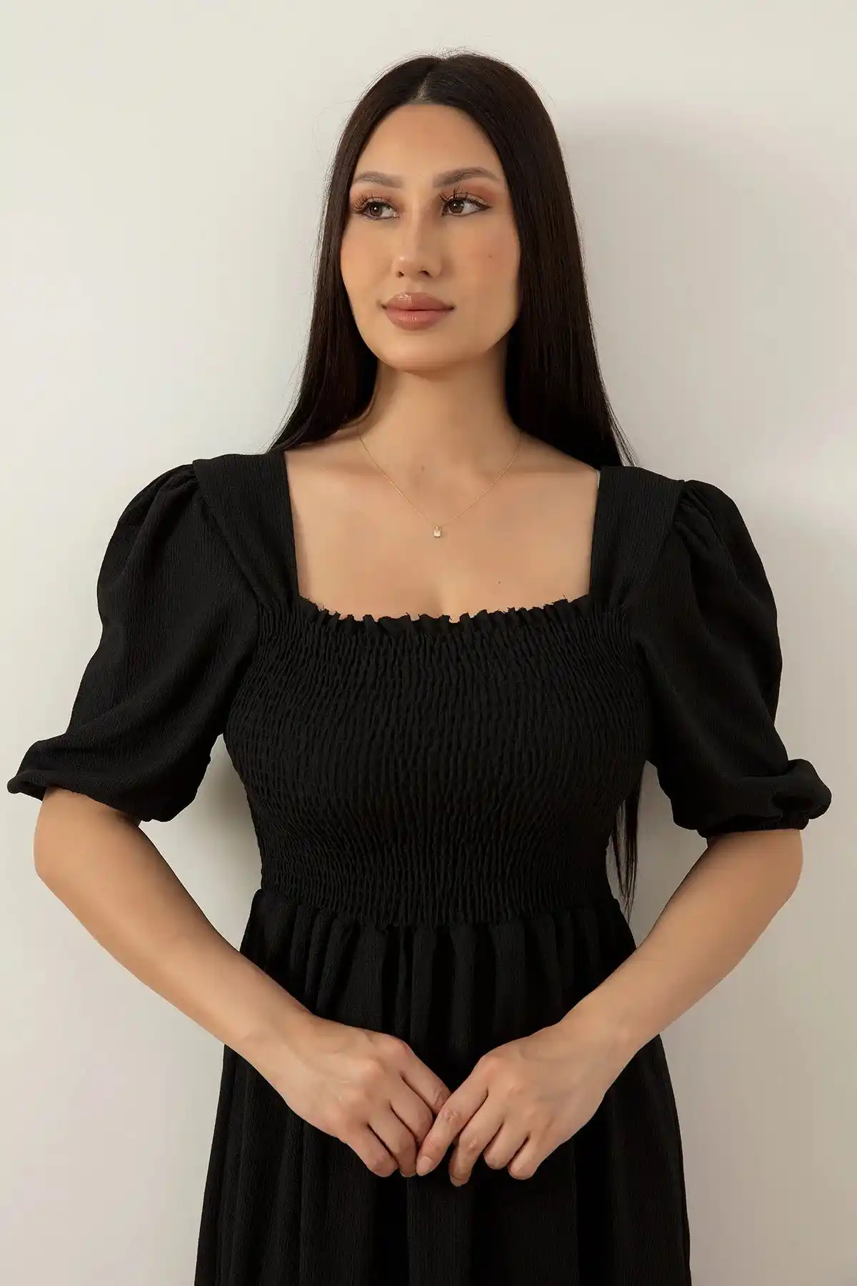 Sheetal Associates-Women's Square Neck Smocked Midi Dress