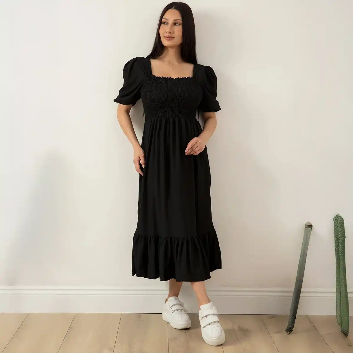 Sheetal Associates-Women's Square Neck Smocked Midi Dress - Image 4