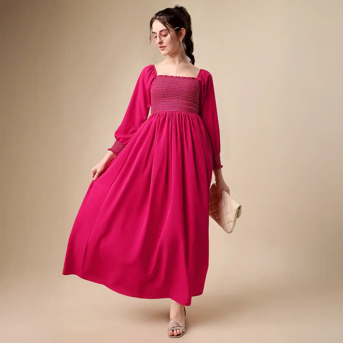 Sheetal Associates-Women's Square Neck Smocked Maxi Dress