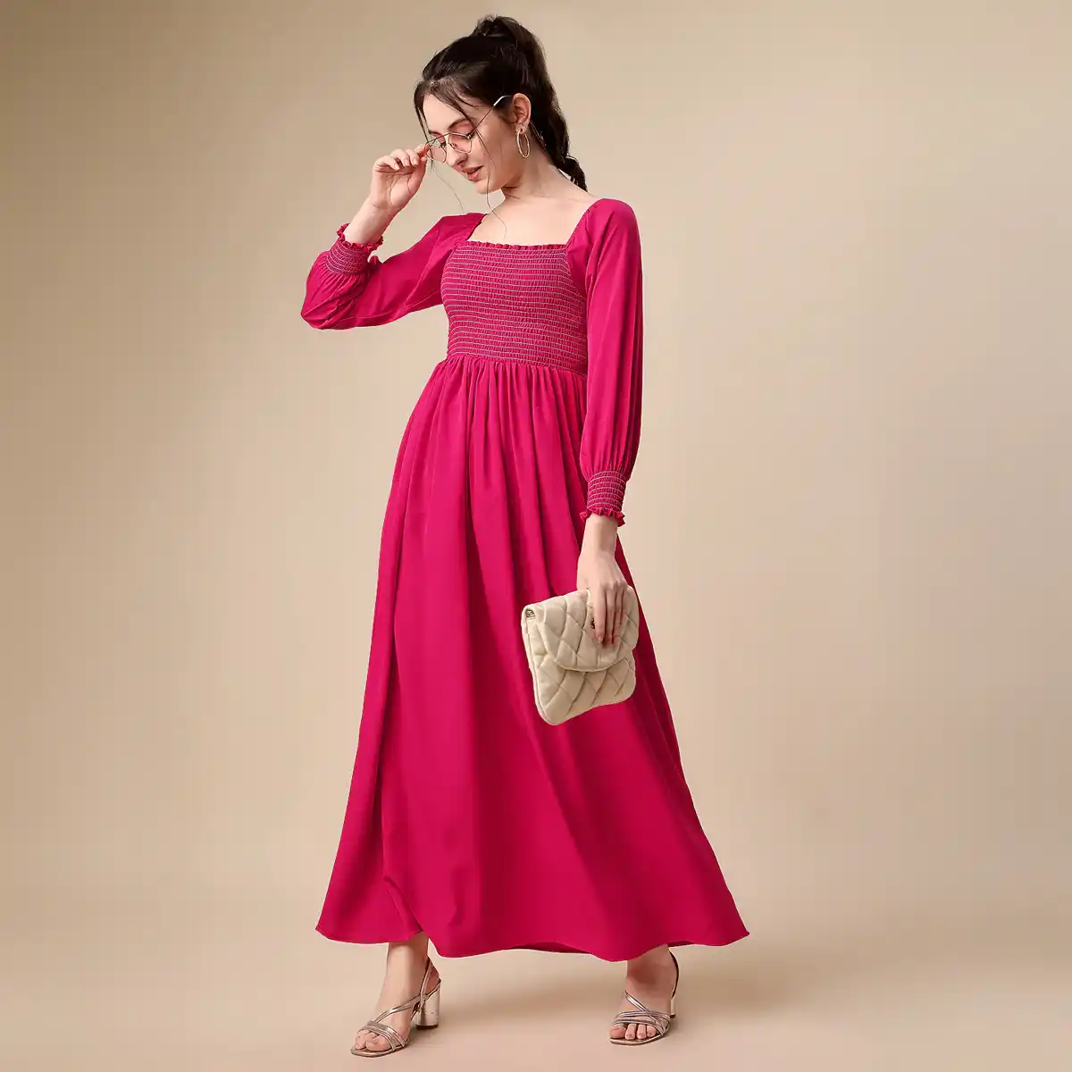 Sheetal Associates-Women's Square Neck Smocked Maxi Dress - Image 4