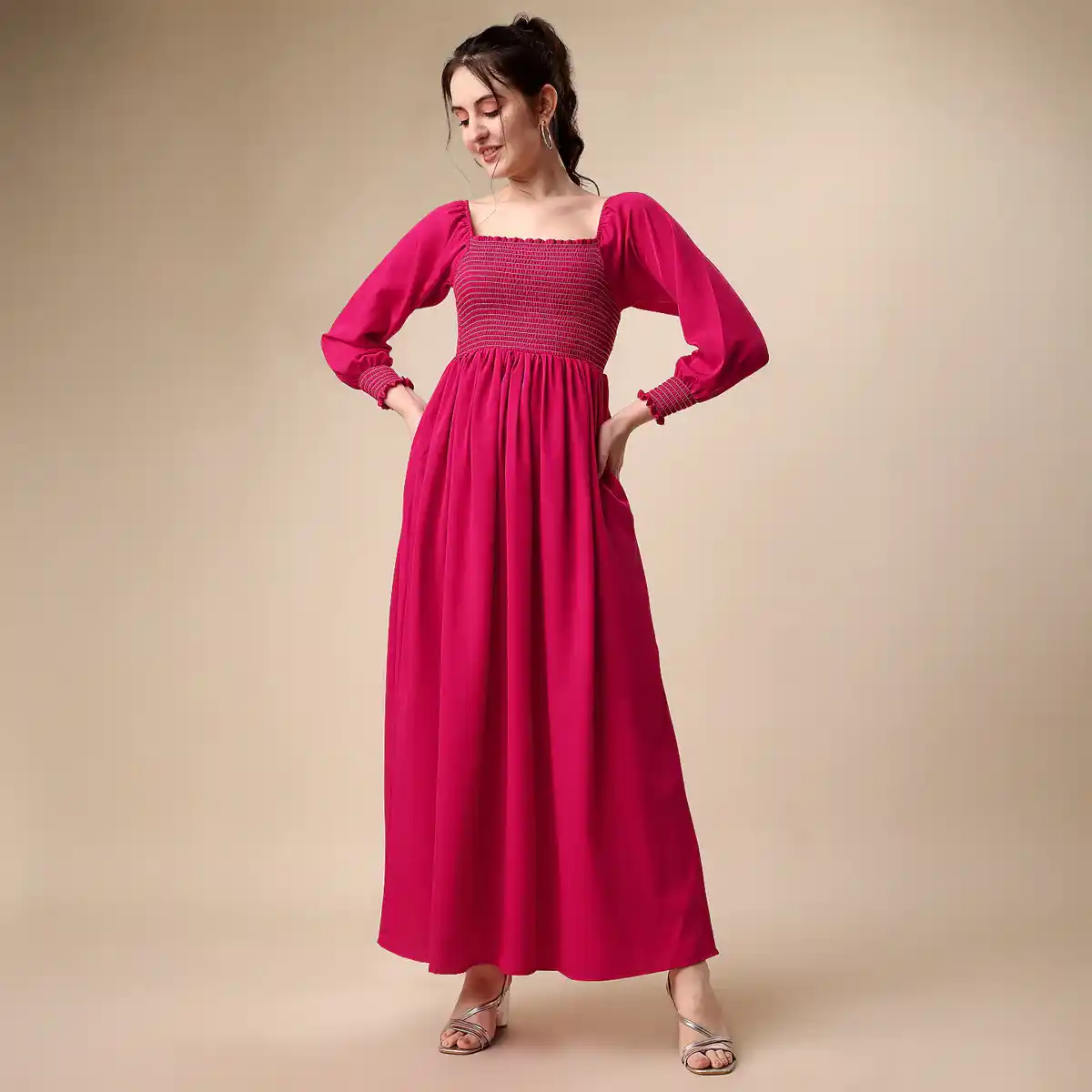 Sheetal Associates-Women's Square Neck Smocked Maxi Dress - Image 3