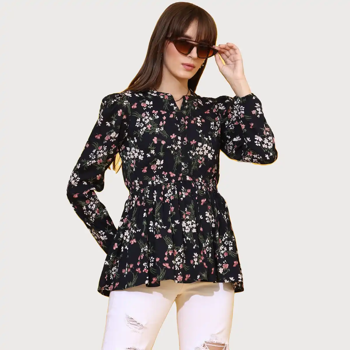 Sheetal Associates-Women's Floral Mandarin Top 5201 - Image 3