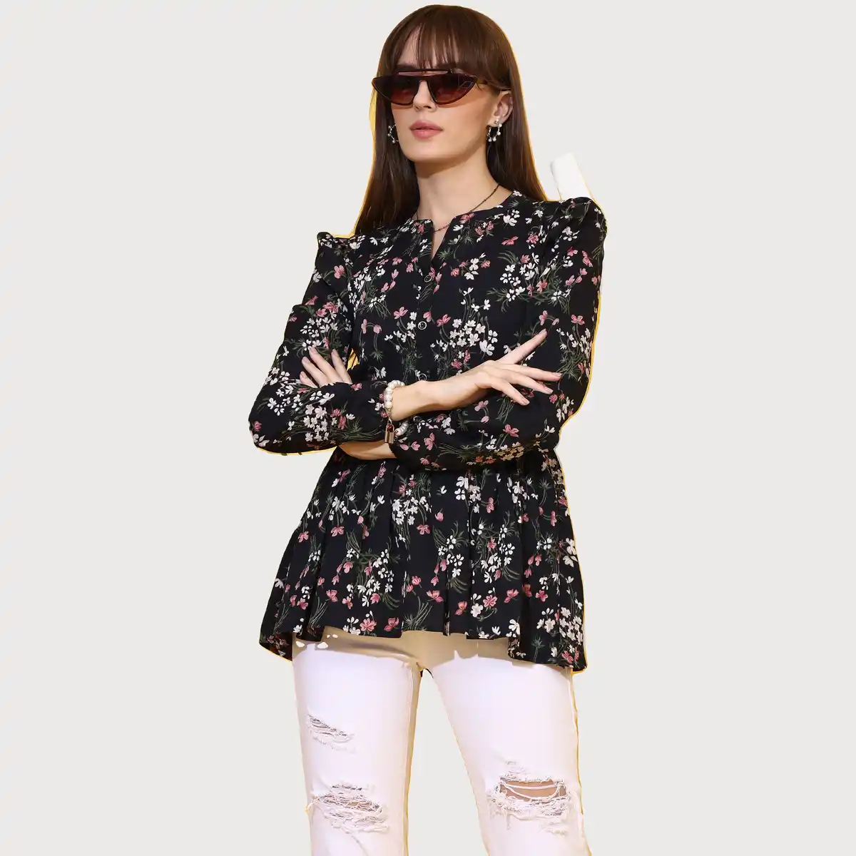 Sheetal Associates-Women's Floral Mandarin Top 5201 - Image 2