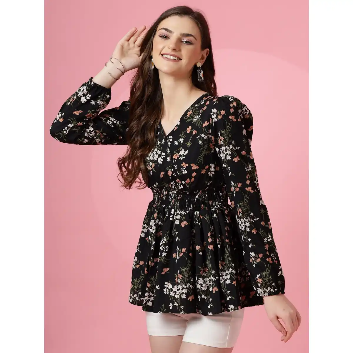 Sheetal Associates-Women's Floral V neck Top Regular Fit Contemporary - Image 3