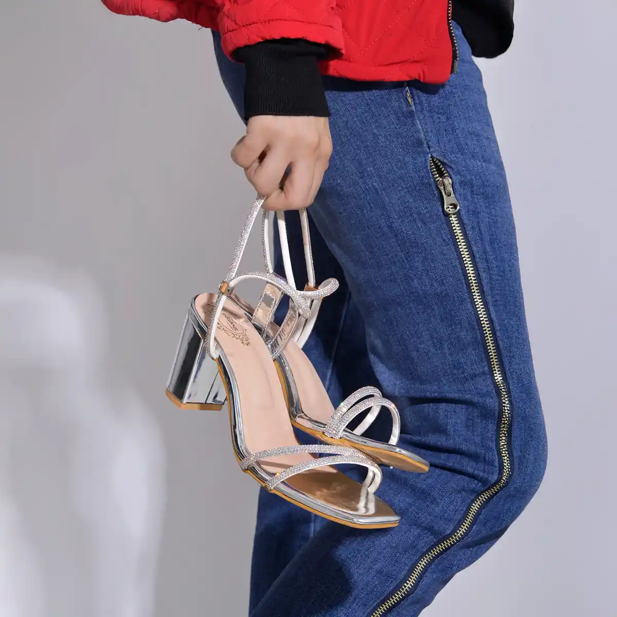 Shoetopia-Heels For Women's With Rhinestones Strap Casual Heel - Image 3